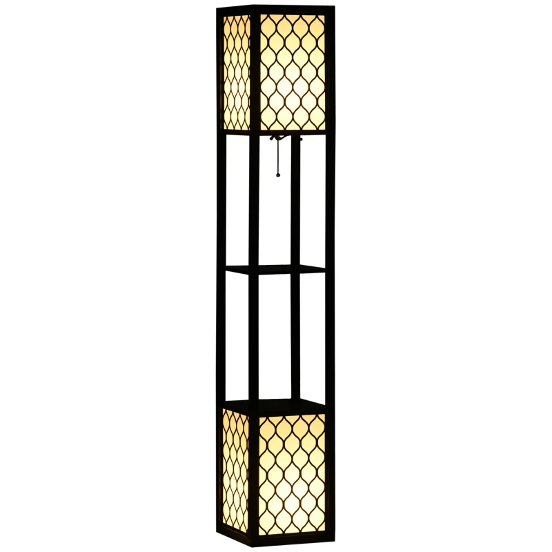 HOMCOM vloerlamp in modern design, 2 schappen, trekkettingschakelaar, 26 cm x 26 cm x 156 cm, zwart+wit(m-11)