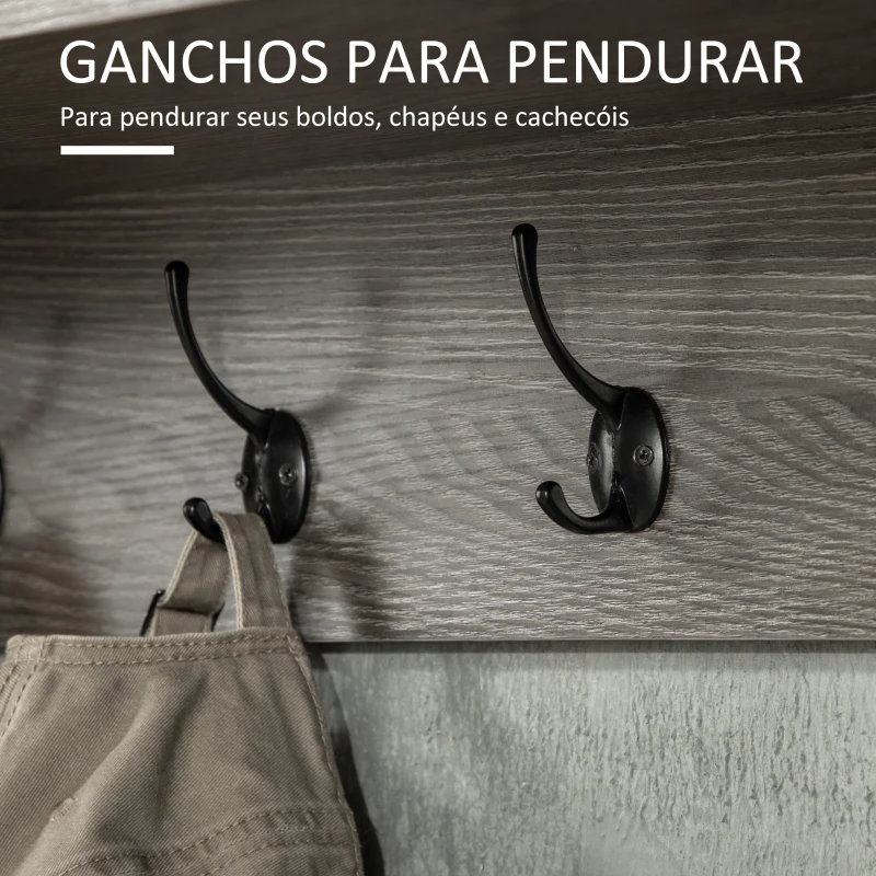 HOMCOM Móvel Cabide de Entrada Prateleira Flutuante com 4 Ganchos e 3 Compartimentos 80x24x35,5cm Cinza Escuro