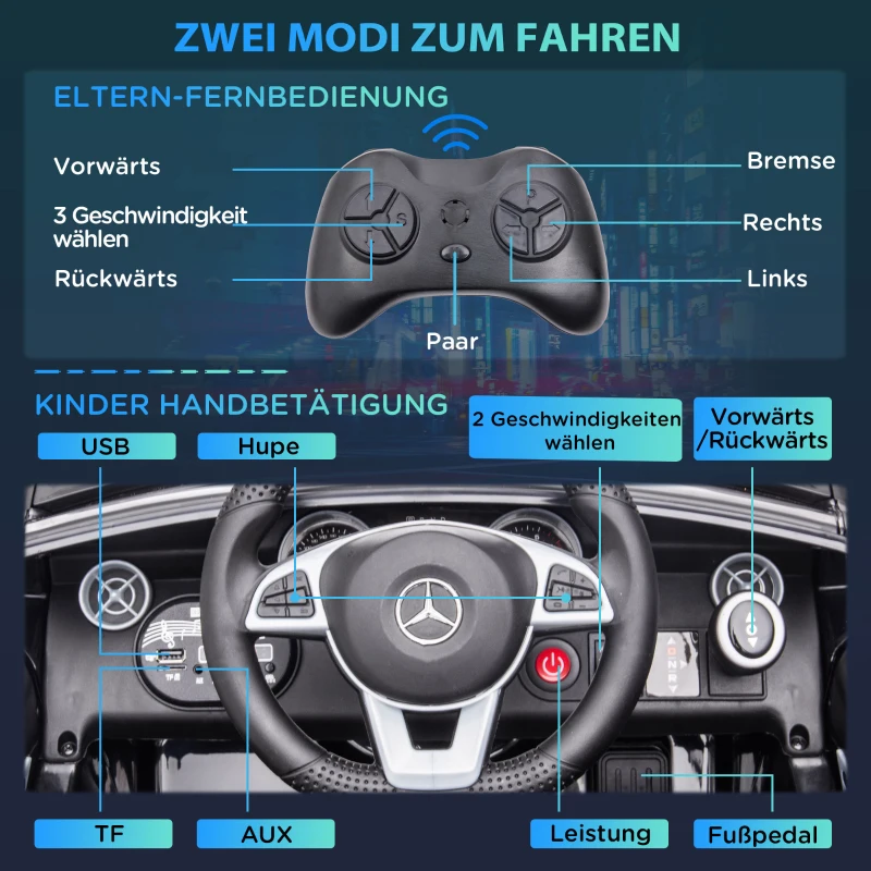 AIYAPLAY Kinder-Elektrische Auto, Met LED-Koplampen, Veiligheidsgordel, Claxon, Muziek, 3-5 km/u, Zwart, 107 x 62,5 x 44cm(m-5)