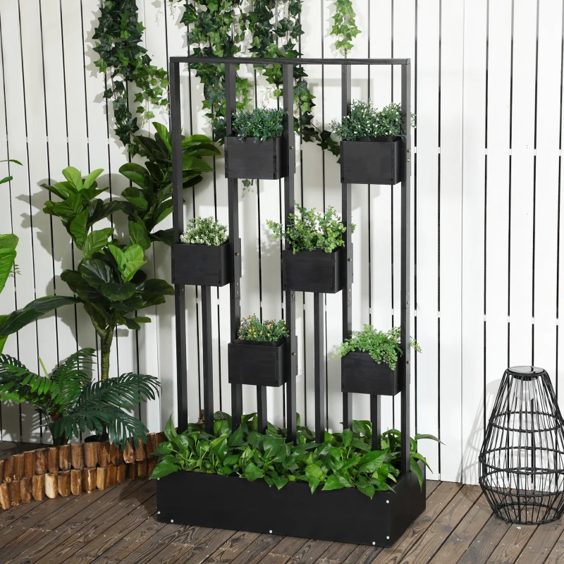 Outsunny bloembak, verhoogd bed, plantenbak met latwerk muur groentebed hout(m-2)