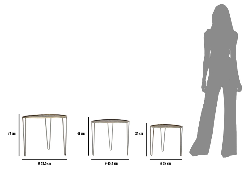 Mauro Ferretti Masuta de cafea DELHI set din 3 bucati CM Ø 53,5X54X47-45,5X46X41-38X38X35