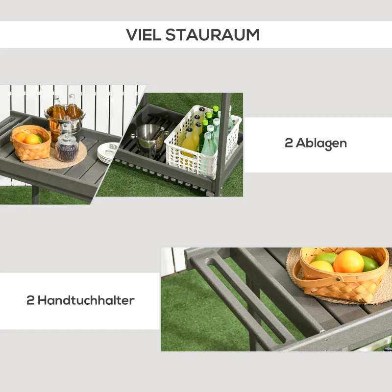 Outsunny serveerwagen, barbecuewagen met handdoekenrek, planken voor tuin