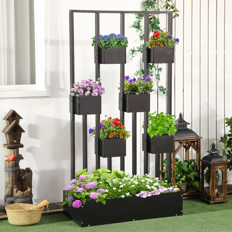 Outsunny bloembak, verhoogd bed, plantenbak met latwerk muur groentebed hout(m-10)