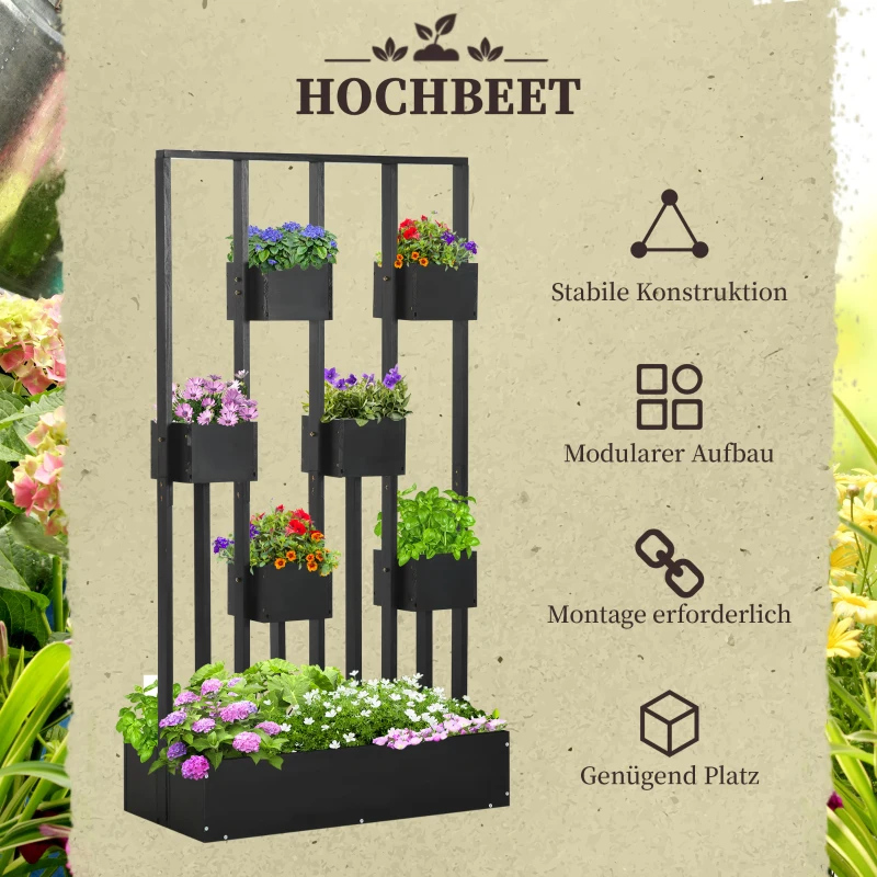 Outsunny bloembak, verhoogd bed, plantenbak met latwerk muur groentebed hout(m-4)