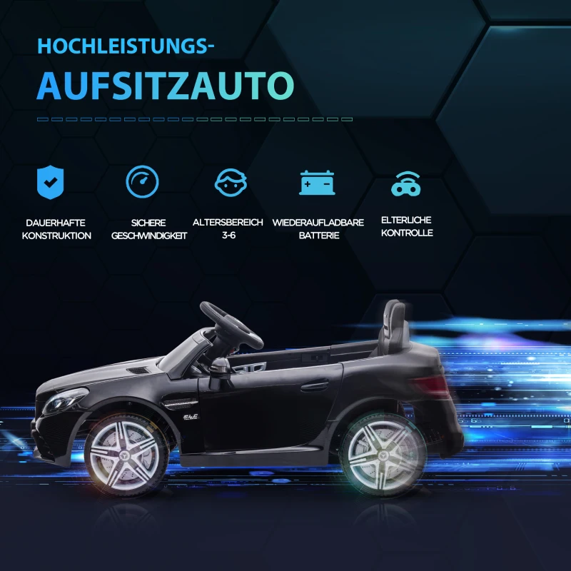 AIYAPLAY Kinder-Elektrische Auto, Met LED-Koplampen, Veiligheidsgordel, Claxon, Muziek, 3-5 km/u, Zwart, 107 x 62,5 x 44cm(m-4)
