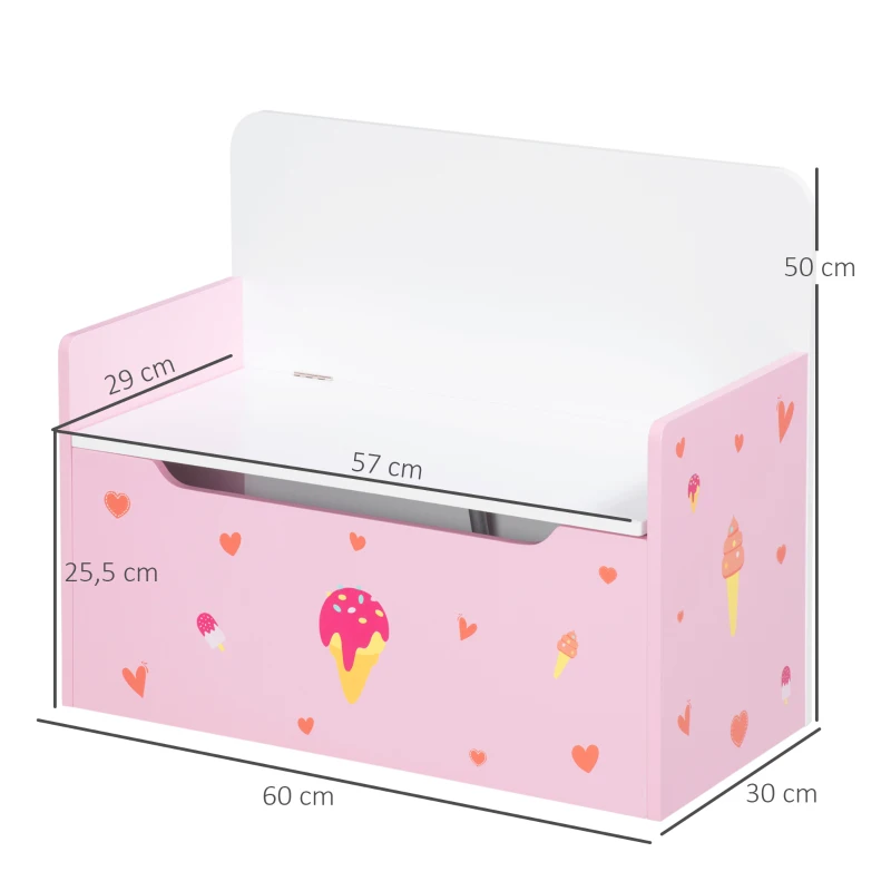 ZONEKIZ Baú Infantil 2 em 1 Baú de Armazenamento Organizador de Brinquedos com Tampa de Fechamento Seguro 60x30x50cm Rosa