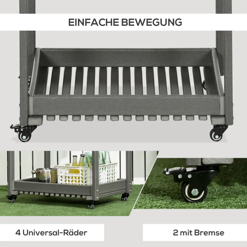 Outsunny serveerwagen, barbecuewagen met handdoekenrek, planken voor tuin