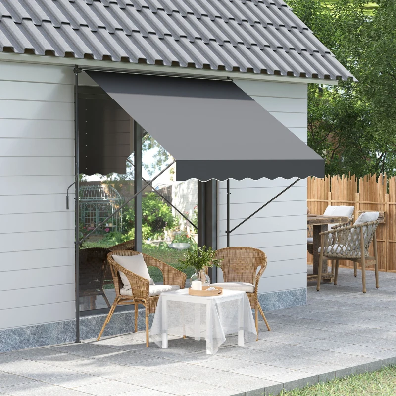 Outsunny Toldo Manual Retrátil Ajustável 200x170x200-290 cm com Manivela Proteção Solar UV40+ para Varanda Jardim Cinza