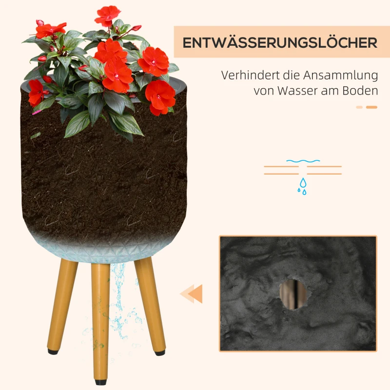 Outsunny plantenpotten set van 2, plantenpotten met verwijderbare voeten, gaten grijs