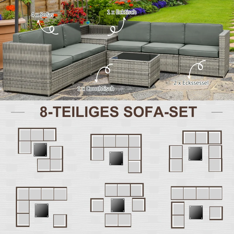 Outsunny poly rotan tuinmeubelen 8 stuks. Tuinset loungeset
