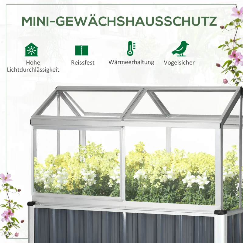 Outsunny verhoogd bed met serre, serre met raam, weerbestendige koelbox voor terras, achtertuin, balkon, donkergrijs, verzinkt staal, 114 x 60 x 129 cm