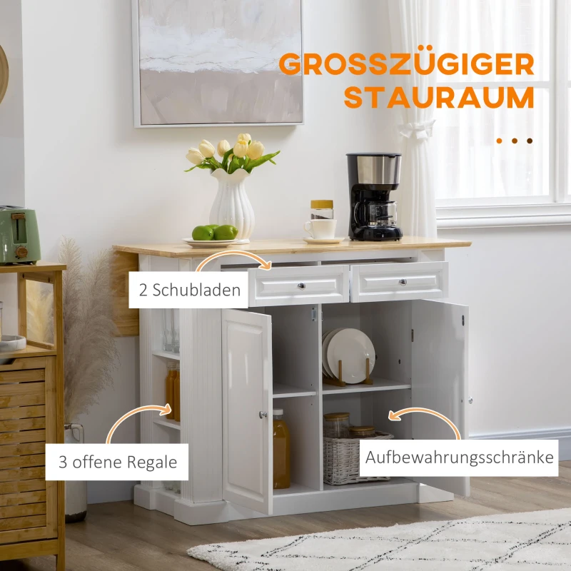 HOMCOM Kücheninsel, 2 Schränke, 2 Schubladen, 6 Gewürzregale, 108 cm x 78,4 cm x 84 cm; Natur +Weiß