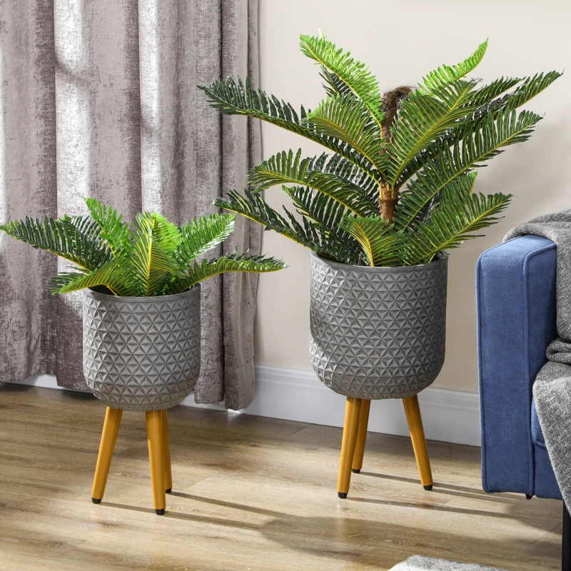 Outsunny plantenpotten set van 2, plantenpotten met verwijderbare voeten, gaten grijs