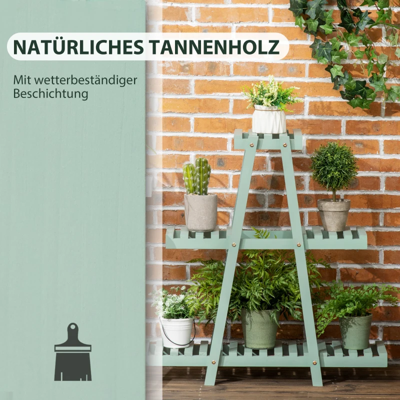 Outsunny plantenrek, bloemenrek met 3 treden, plantentrap voor 6 bloempotten, plantenstandaard voor tuin, balkon, hout, lichtgroen, 76 x 26 x 76 cm