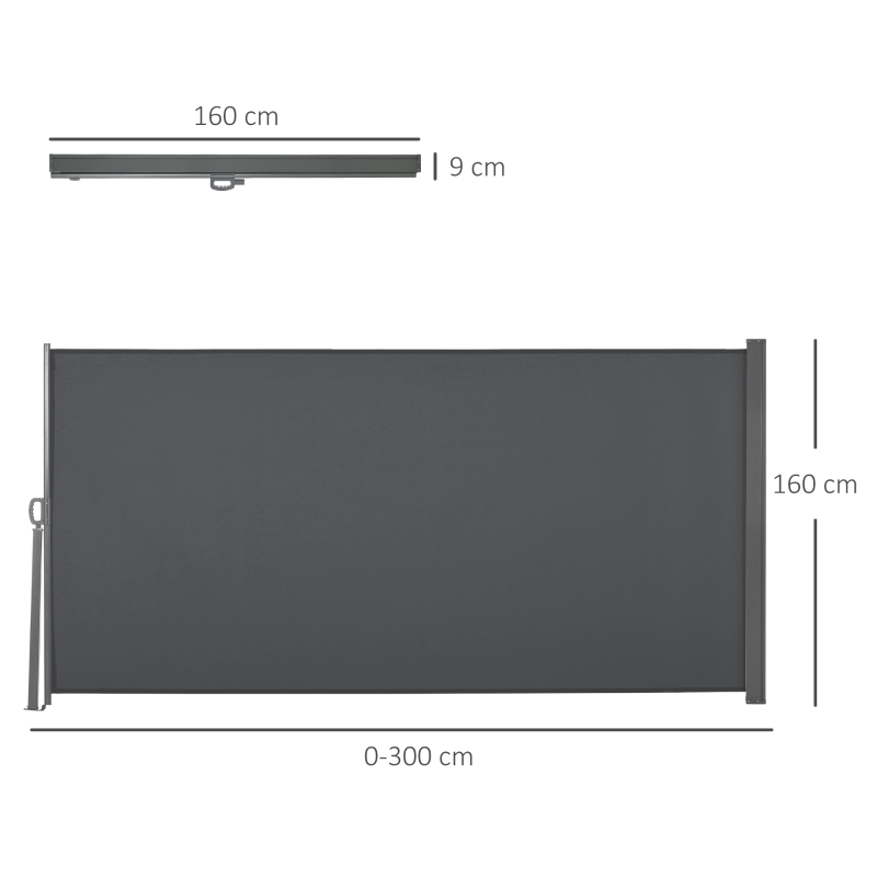 Outsunny Toldo Lateral Retrátil para Terraço Pátio ou Jardim Toldo de Privacidade para Exterior Dobrável 300x160 cm Cinza