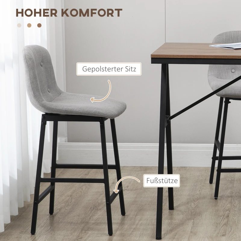 HOMCOM 5-delige Bargarnituur, Tafel en 4 Stoelen, Knoopafwerking, Dikke Bekleding, Linnenlook, Grijs(m-5)