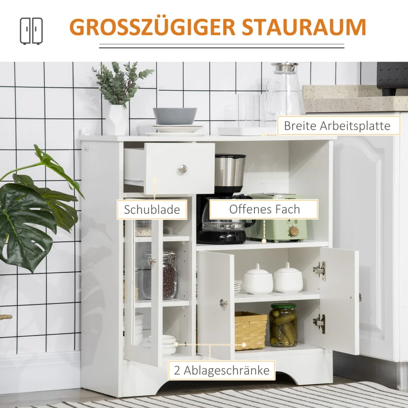 HOMCOM keukenkast dressoir dubbeldeurs keukenmeubel wit