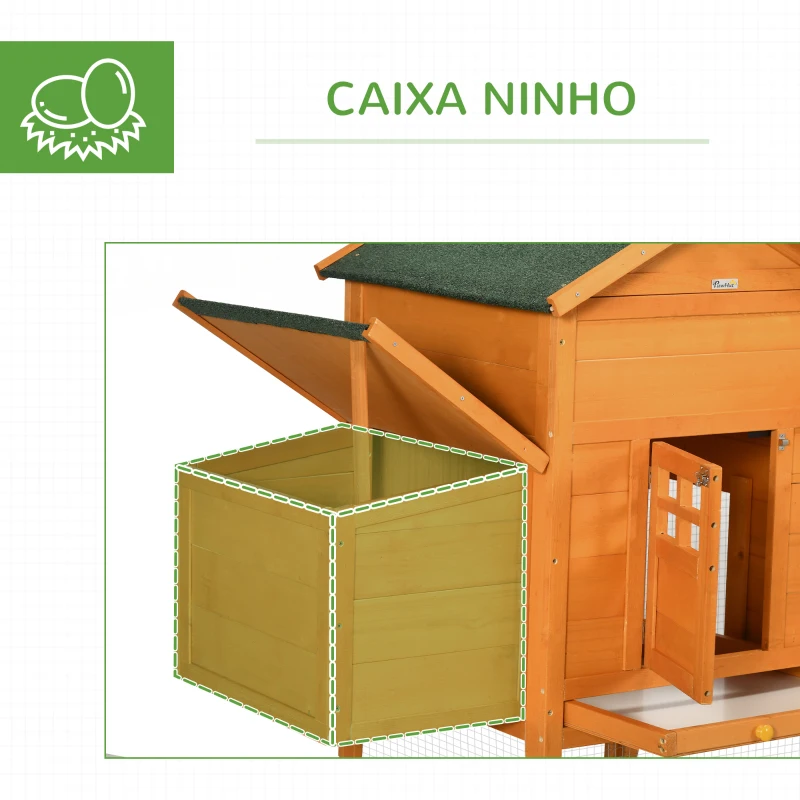 PawHut Galinheiro de Madeira para 3-6 Galinhas com Teto Asfáltico Porta com Trava Bandeja Amovível e Rampa 297,5x68x118cm Madeira