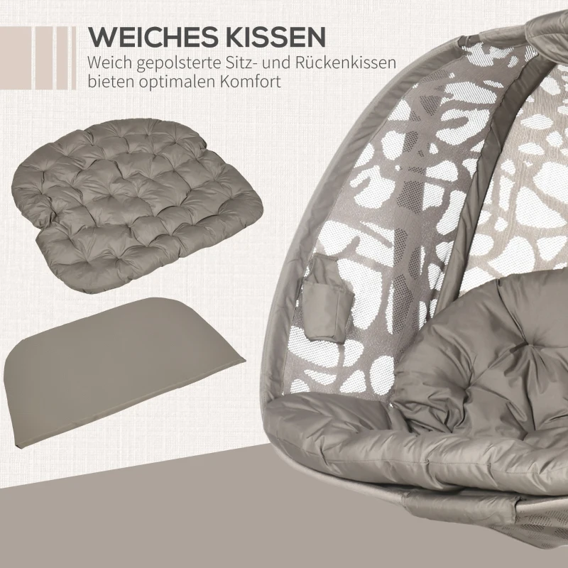 Outsunny hangstoel, 2 zits hangstoel met kussen, opklapbare zitmand, staal