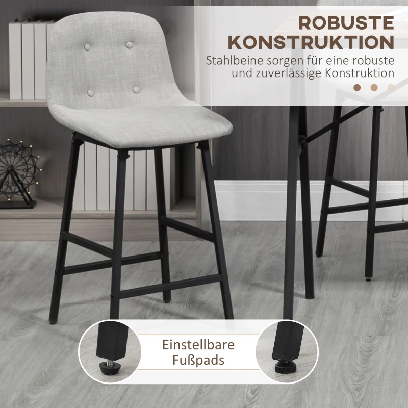 HOMCOM 5-delige Bargarnituur, Tafel en 4 Stoelen, Knoopafwerking, Dikke Bekleding, Linnenlook, Grijs(m-6)