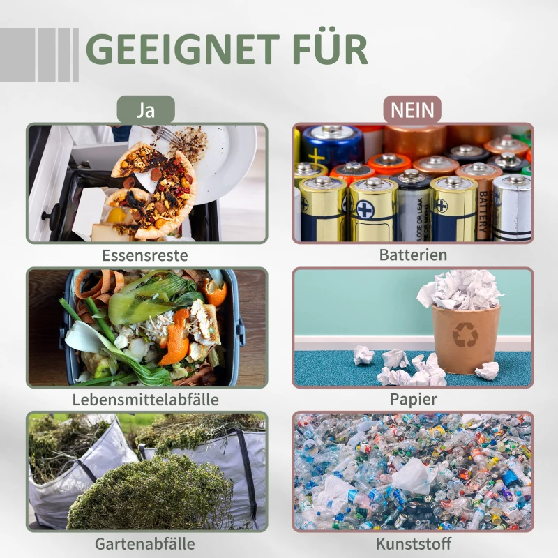 Outsunny compostbak met 2 bakken, inhoud 160 L, draaibaar, 71 cm x 65 cm x 96 cm, grijs + groen, zwart;