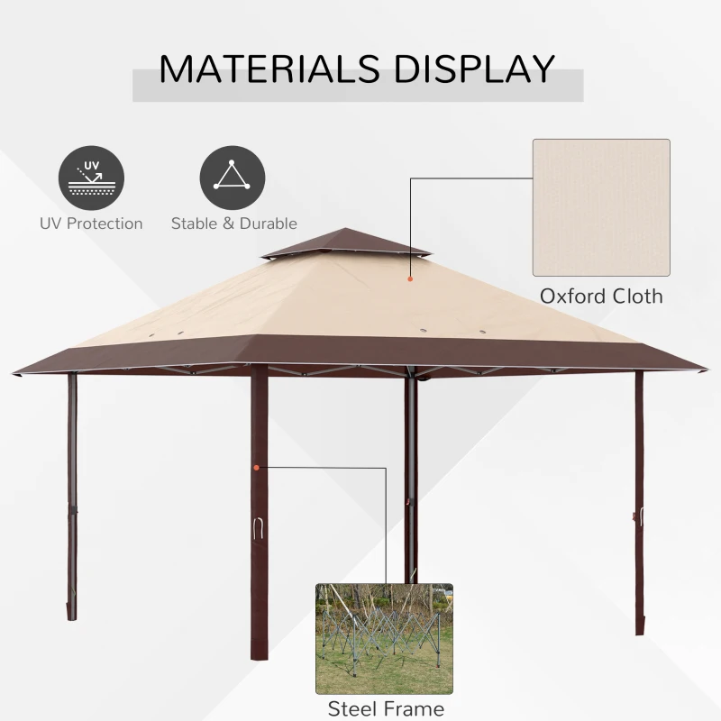 Outsunny 4 x 4m Pop-up Gazebo with Double Roof, Canopy Tent UV Proof, Roller Bag & Adjustable Legs for Outdoor Party, Steel Frame - Coffee