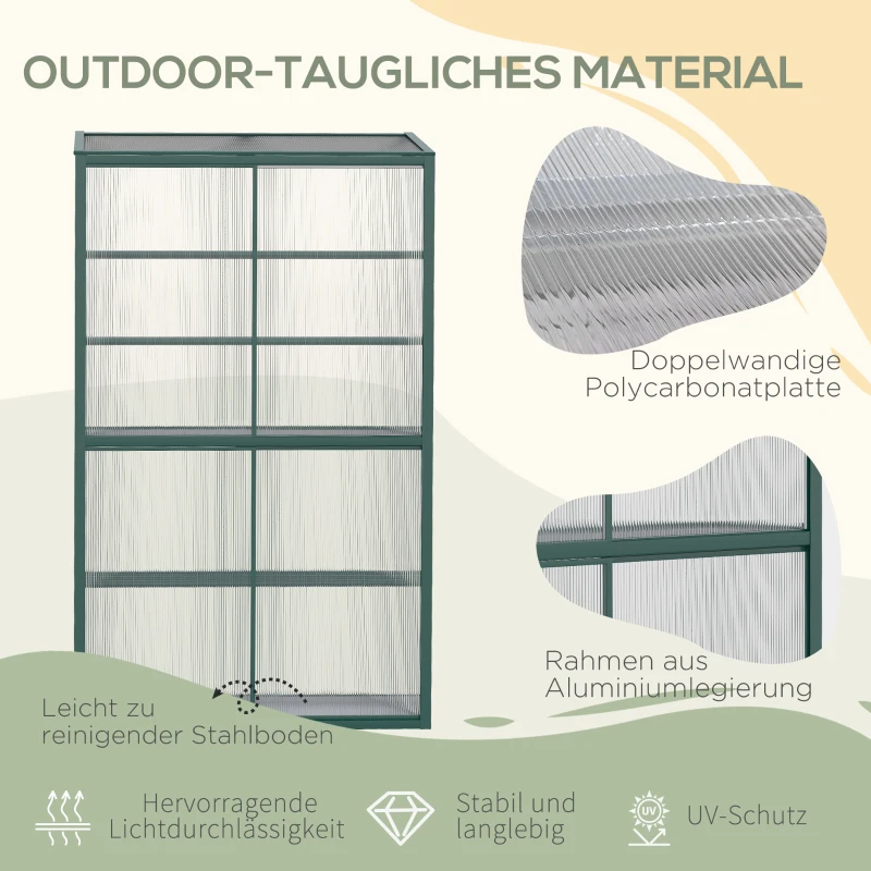 Outsunny hoogslaper, koelframe met schuifdeur, verstelbare planken, aluminium groen
