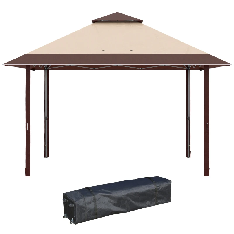 Outsunny 4 x 4m Pop-up Gazebo with Double Roof, Canopy Tent UV Proof, Roller Bag & Adjustable Legs for Outdoor Party, Steel Frame - Coffee