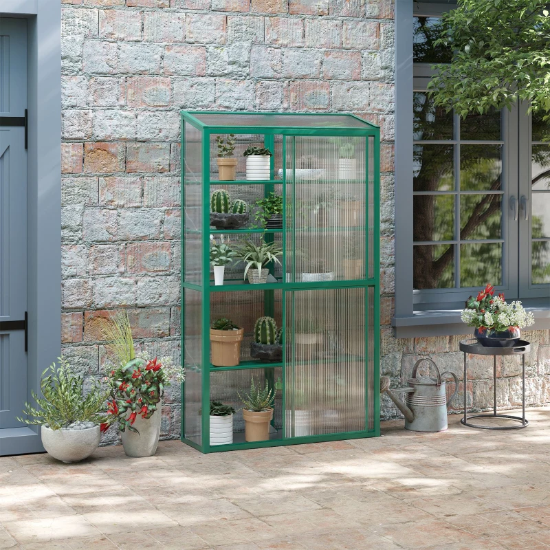 Outsunny hoogslaper, koelframe met schuifdeur, verstelbare planken, aluminium groen