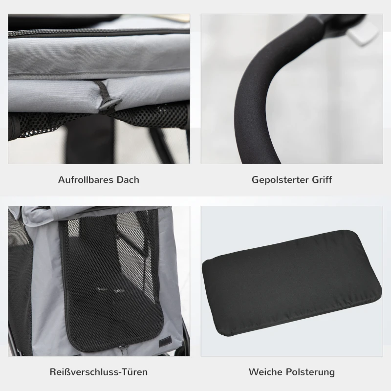 PawHut hondenbuggy, hondenwagen met kussen, opvouwbare hondenbuggy, kattenbuggy
