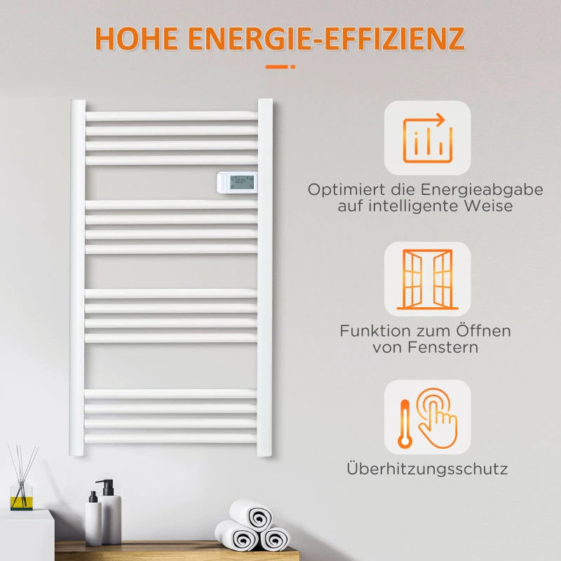 HOMCOM badkamerverwarming, 24/7 programmering, 4 modi, bescherming tegen oververhitting, 54 cm x 4 cm x 96 cm, wit