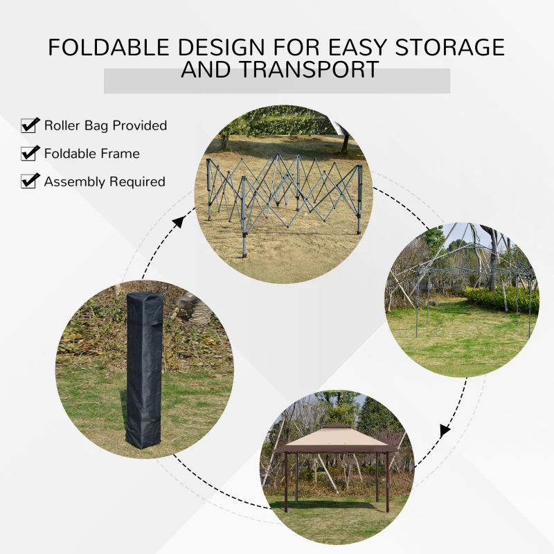 Outsunny 4 x 4m Pop-up Gazebo with Double Roof, Canopy Tent UV Proof, Roller Bag & Adjustable Legs for Outdoor Party, Steel Frame - Coffee