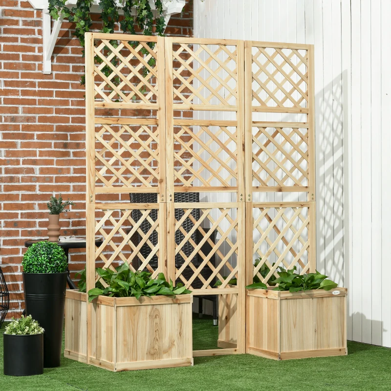 Outsunny verhoogd bed met opklapbaar hekwerk, plantenbak met privacyscherm 133x165 cm