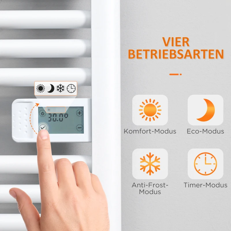 HOMCOM badkamerverwarming, 24/7 programmering, 4 modi, bescherming tegen oververhitting, 54 cm x 4 cm x 96 cm, wit