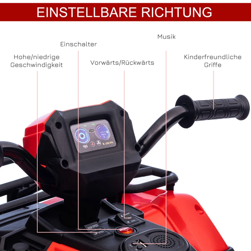 HOMCOM elektrische kinderquad, elektrische auto, elektrische quad, kindervoertuig, rood
