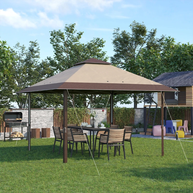 Outsunny 4 x 4m Pop-up Gazebo with Double Roof, Canopy Tent UV Proof, Roller Bag & Adjustable Legs for Outdoor Party, Steel Frame - Coffee