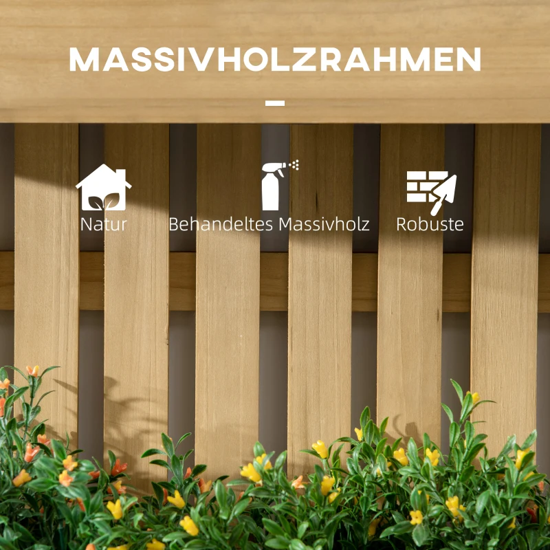 Outsunny Buitenzonnige bloembak, verplaatsbare plantenbak met verhoogd bed en latwerk, massief hout