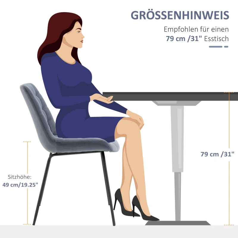 HOMCOM set van 2 eetkamerstoelen keukenstoelen gestoffeerde stoelen met rugleuning, fluweel