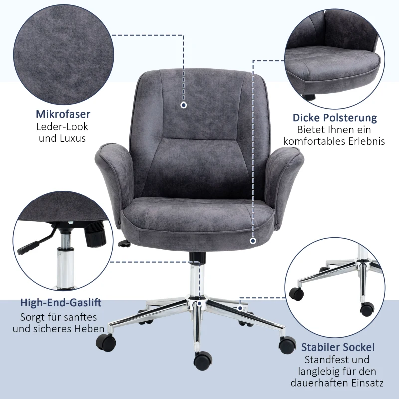 Vinsetto bureaustoel, bureaustoel, in hoogte verstelbaar, tuimelfunctie, draaibaar, staal, donkergrijs, 67 x 69 x 102 cm