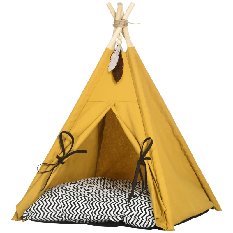 PawHut Kattengrot Kattentent Huisdierbed Tipi Design Kattenhuis Geel