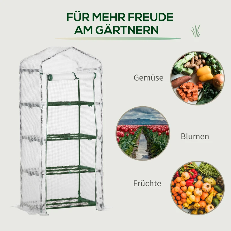 Outsunny Kas met Planken, Weerbestendig, Oprolbare Deur, 70 cm x 50 cm x 160 cm, Wit + Zwart