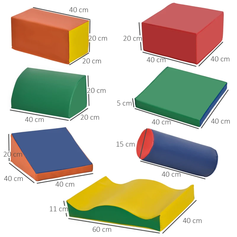 HOMCOM 7 st. Zachte bouwstenen, bouwstenenset om te klimmen, gigantische bouwstenen, kleurrijk(m-3)