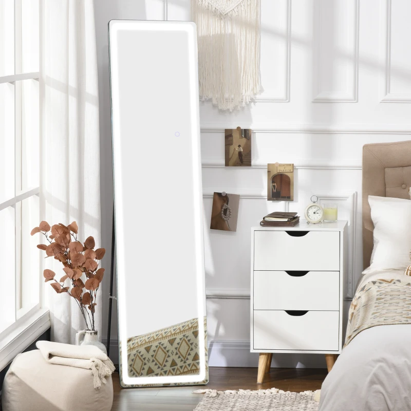 HOMCOM 2-in-1 staande spiegel met LED-licht, vrijstaand, aluminium, verstelbaar licht, 40 cm x 51 cm x 156,5 cm