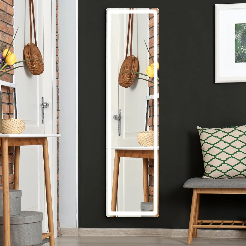 HOMCOM 2-in-1 staande spiegel met LED-licht, vrijstaand, aluminium, verstelbaar licht, 40 cm x 51 cm x 156,5 cm