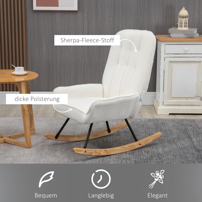 HOMCOM schommelstoel met sherpa fleece, draagvermogen 150 kg, creme