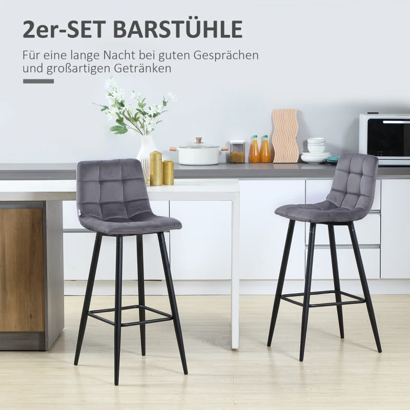 HOMCOM set van 2 barkrukken met voetsteun in retrodesign, grijs, 42 cm x 47 cm x 105 cm