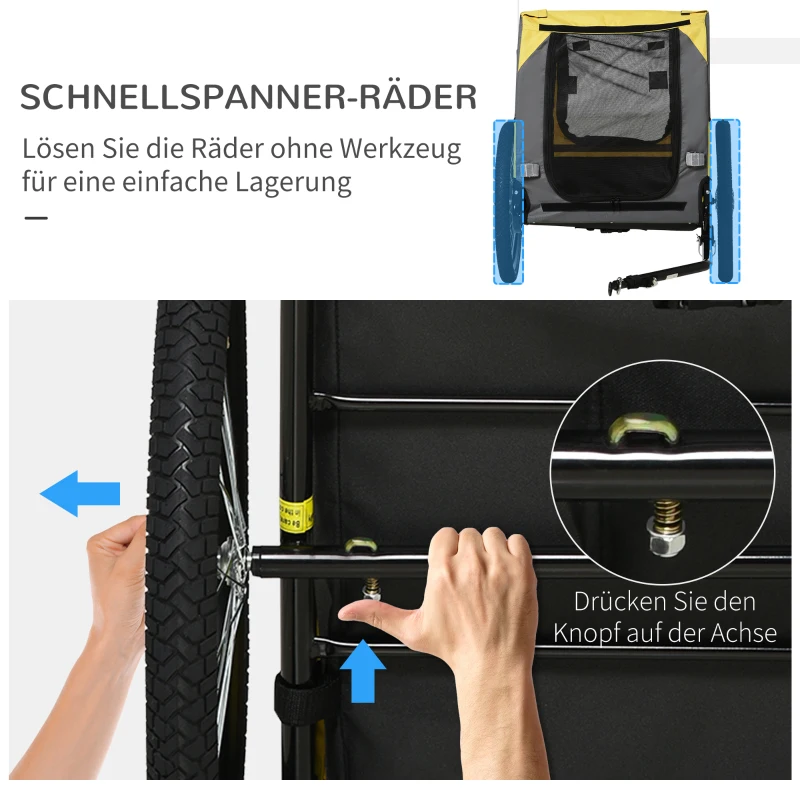 PawHut hondenaanhanger, vouwfietsaanhanger, hondenaanhanger, geel