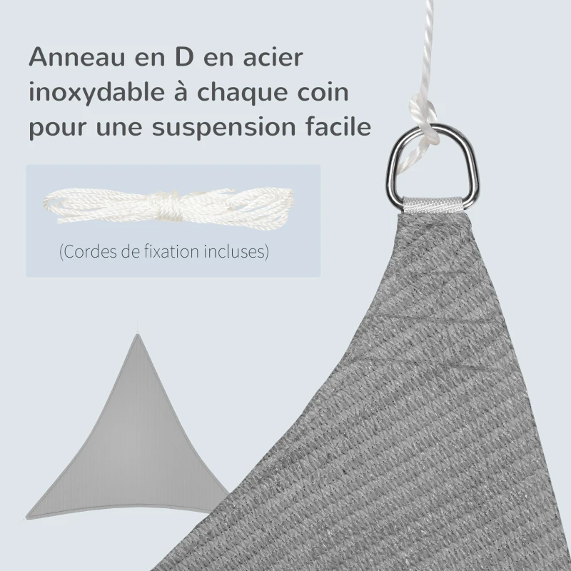 Outsunny Voile d'ombrage Triangulaire Grande Taille 3,6 x 3,6 x 3,6 m polyéthylène Haute densité HDPE résistant aux UV gris