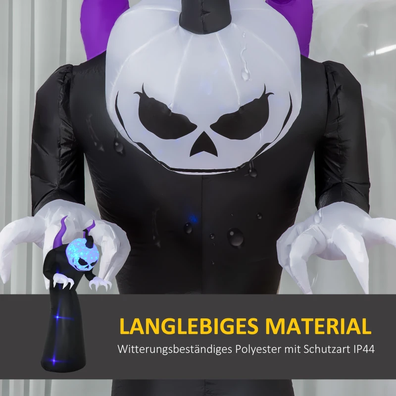 Outsunny spook met pompoenkop, opblaasbaar Halloweendecor met blauw vlammeneffect, 88 x 79 x 210 cm