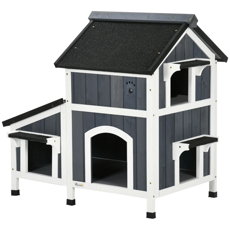 PawHut kattenhuis, dennenhout, kattenhuis, kattengrot, huisje voor kleine dieren, buiten(m-11)